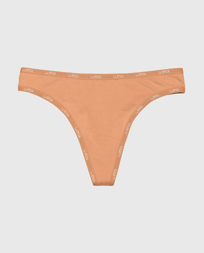 Thong Panty with Logo Trim in Cork