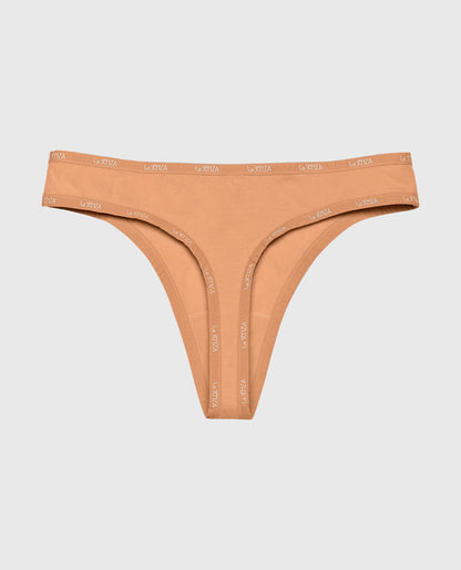 Thong Panty with Logo Trim in Cork