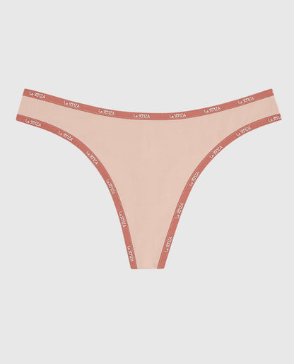Thong Panty with Logo Trim in Peaceful Peach