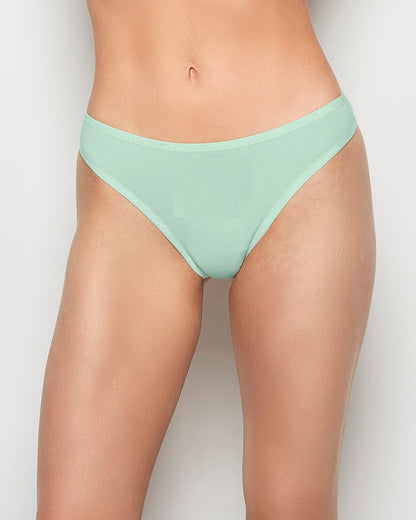 Thong Panty with Logo Trim in Mist Green