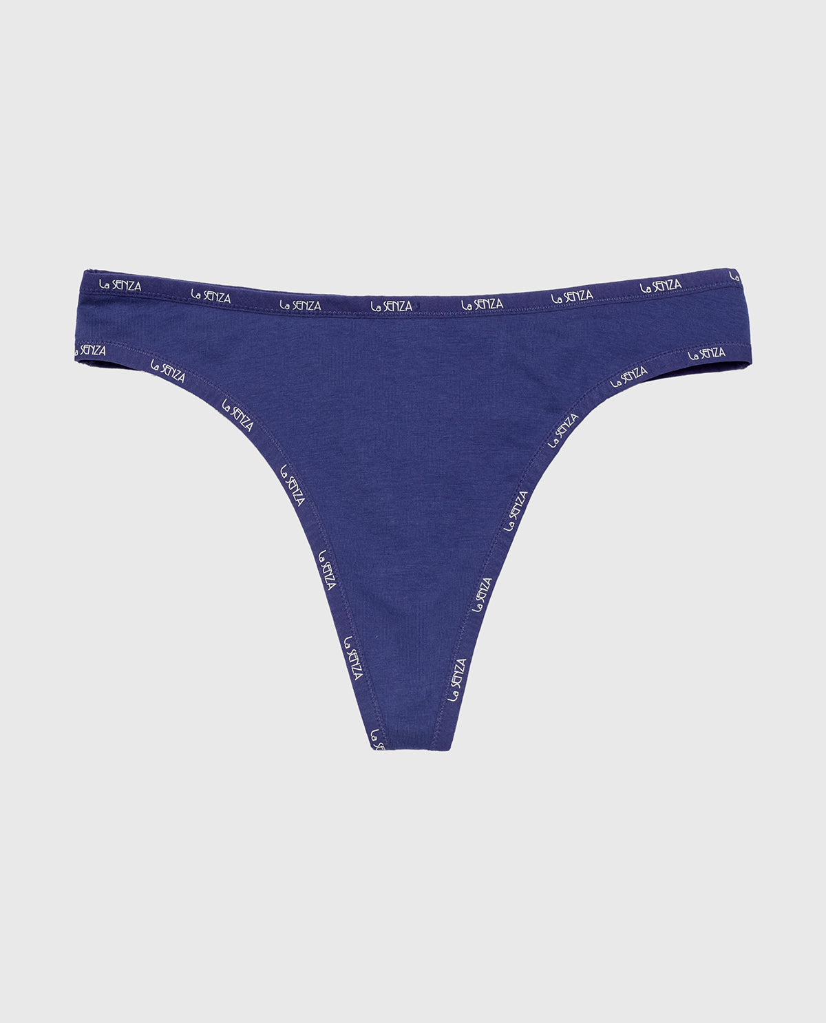 Thong Panty with Logo Trim in Dusk Blue