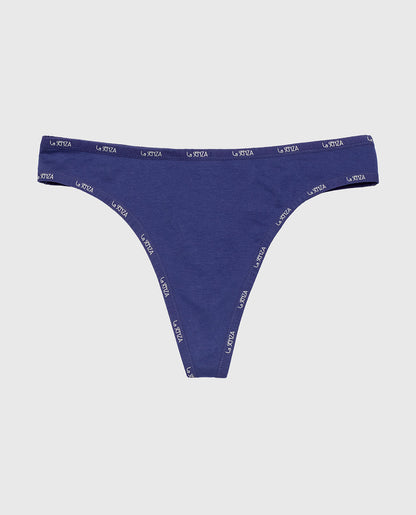 Thong Panty with Logo Trim in Dusk Blue