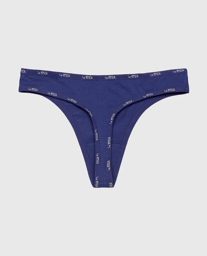 Thong Panty with Logo Trim in Dusk Blue