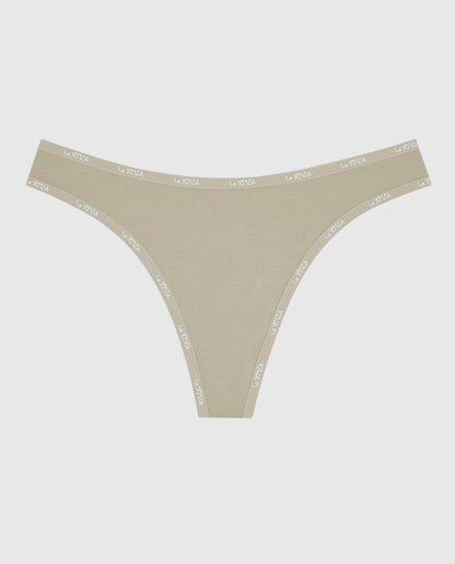 Thong Panty with Logo Trim in Stone Grey