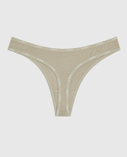 Thong Panty with Logo Trim in Stone Grey