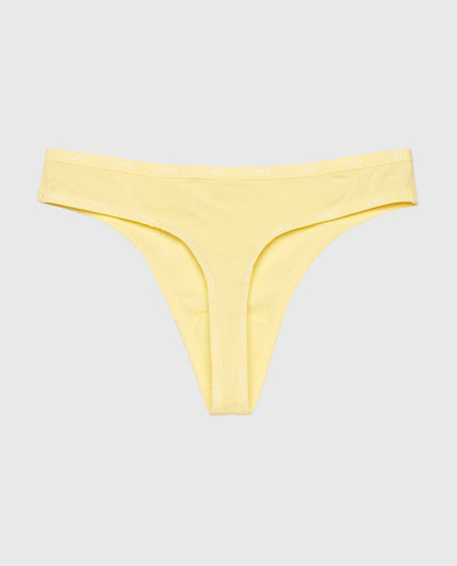 Thong Panty with Logo Trim in Mellow Yellow