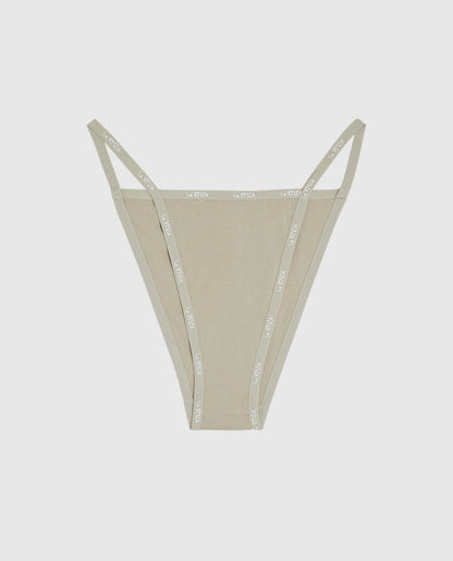 Cheeky Panty with Logo Trim in Stone Grey