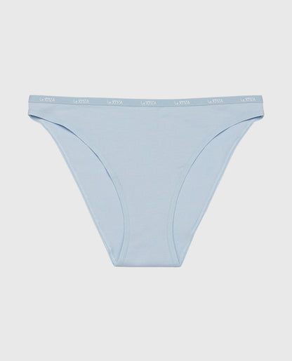 Bikini Panty with Logo Trim in Subdued Blue