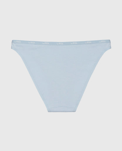 Bikini Panty with Logo Trim in Subdued Blue
