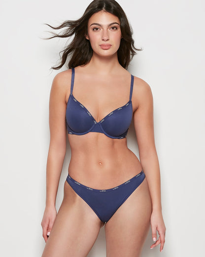 Bikini Panty with Logo Trim in Dusk Blue