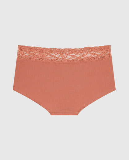 Boyshort Panty with Lace Trim in Rosy Blush