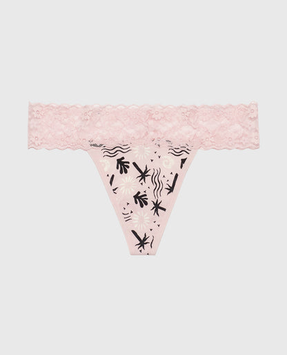 Thong Panty with Lace Trim in Sand and Surf