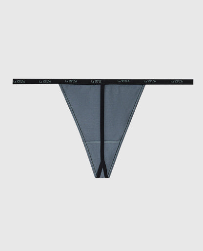 G-String Panty with Logo Trim in Stormy Weather