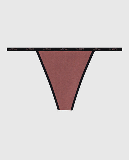 G-String Panty with Logo Trim in Dusty Cedar