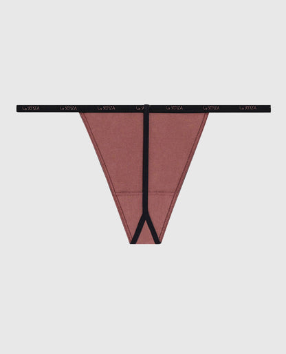 G-String Panty with Logo Trim in Dusty Cedar