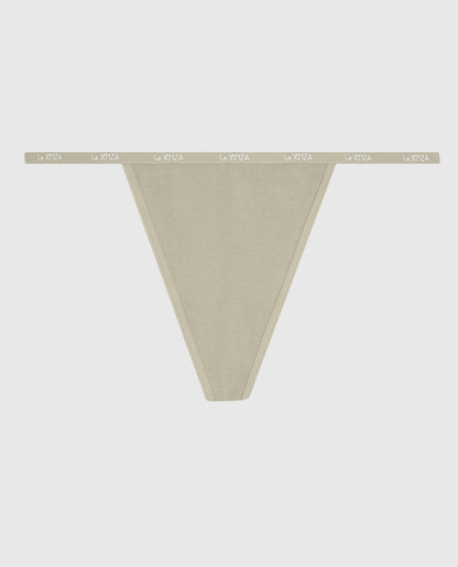 G-String Panty with Logo Trim in Stone Grey
