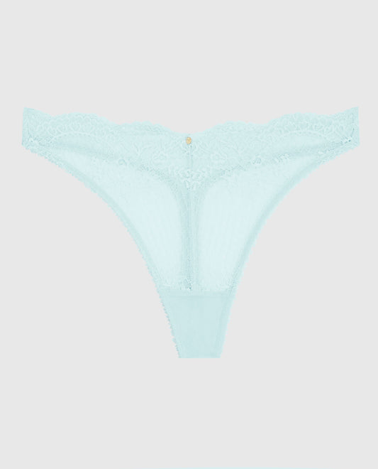 Lace High Leg Thong Panty in Vista Blue