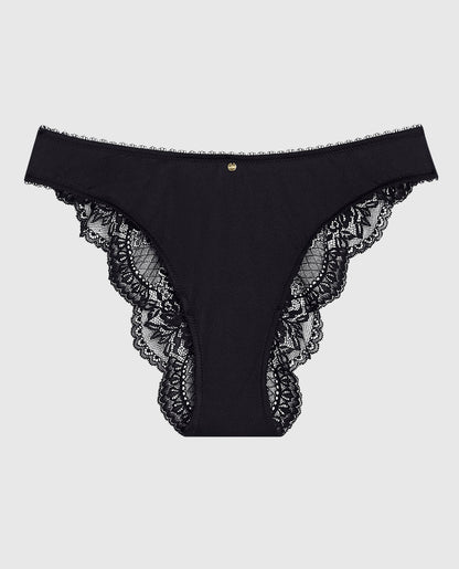Cheeky Panty with Lace Back in Smoulder Black