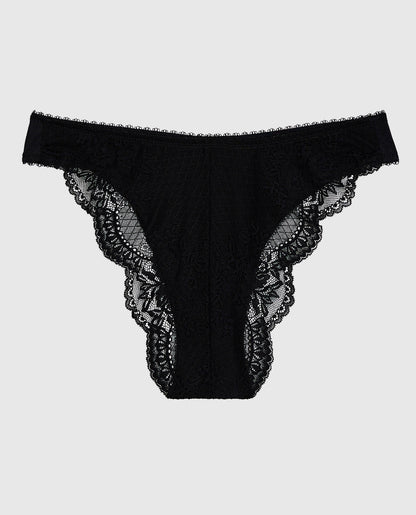 Cheeky Panty with Lace Back in Smoulder Black