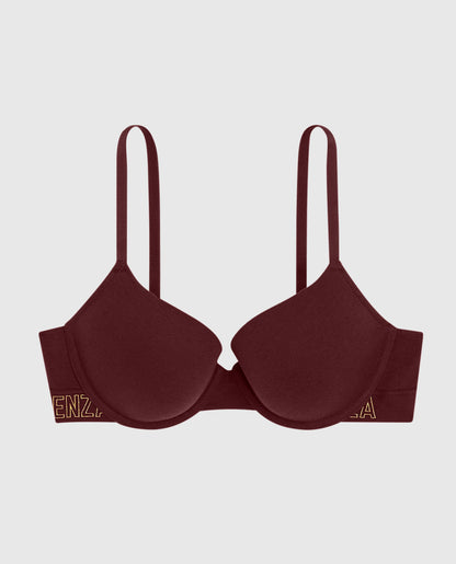 Lightly Lined Demi Bra with Logo in Red Wine