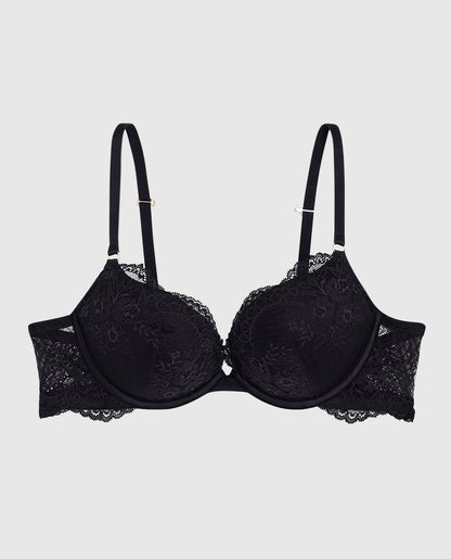 Allover Lace Push Up Bra in Black
