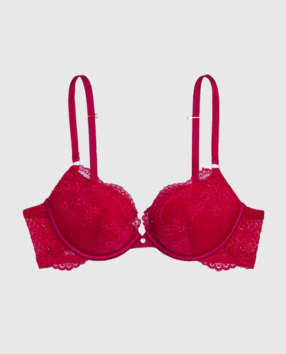 Allover Lace Push Up Bra in Cosmo Red