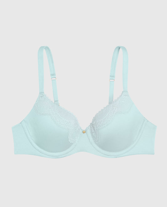 Lightly Lined Full Coverage Bra with Lace Overlay in Vista Blue