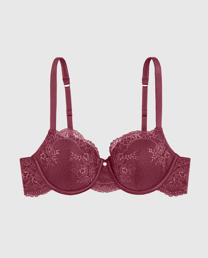 Allover Lace Lightly Lined Balconette Bra in Opulent Red
