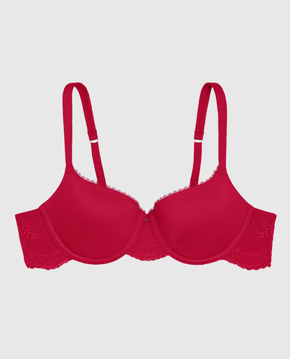 Lightly Lined Balconette Bra with Lace Wing in Cosmo Red