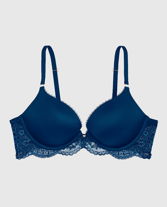 Smooth Up 2 Cup Push Up Bra with Lace Wing in Ocean Cavern