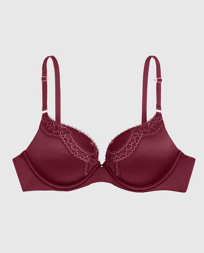 Up 2 Cup Push Up Bra with Lace Overlay in Opulent Red