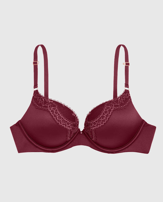 Up 2 Cup Push Up Bra with Lace Overlay in Opulent Red