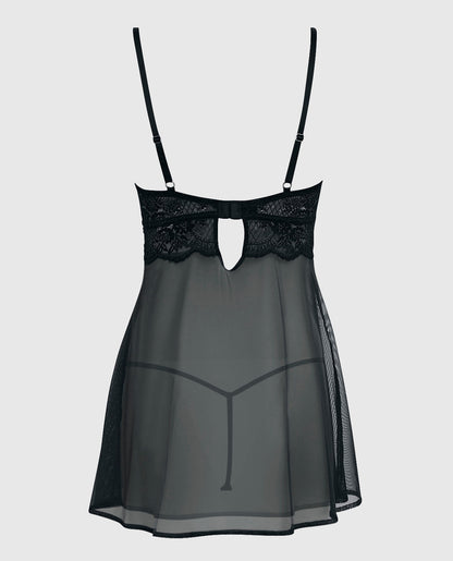 Unlined Balconette Lace Babydoll in Smoulder Black