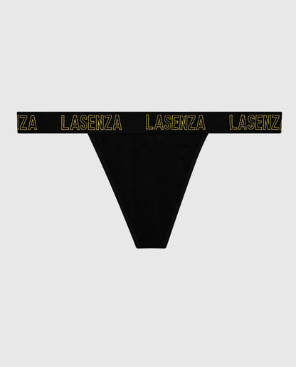 G-String Panty with Logo Band in Smoulder Black