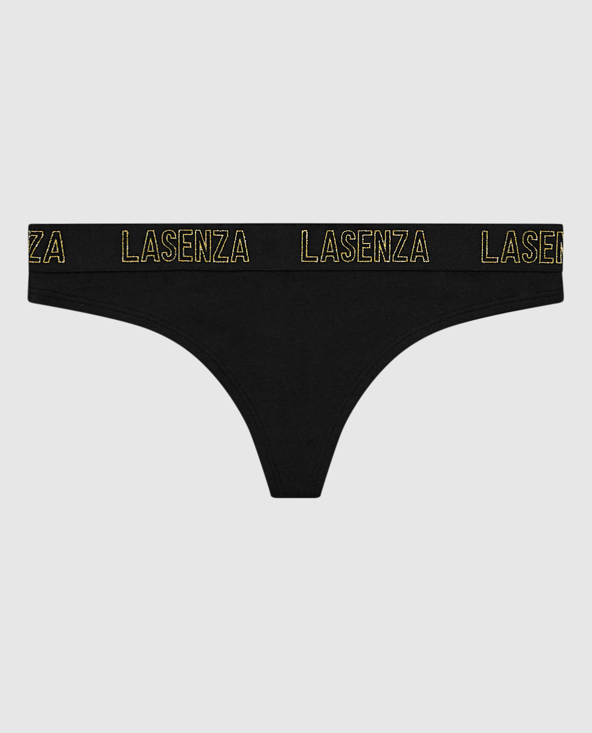 Thong Panty with Logo Band in Smoulder Black