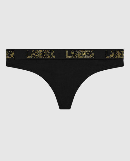 Thong Panty with Logo Band in Smoulder Black