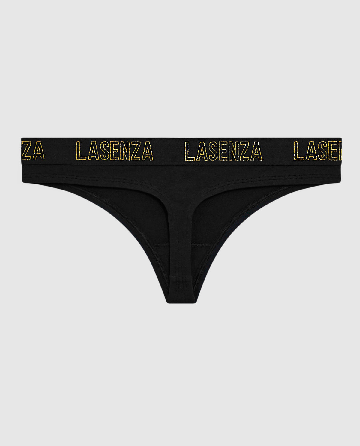 Thong Panty with Logo Band in Smoulder Black