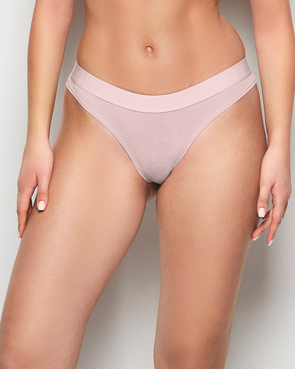 Thong Panty with Logo Band in Iced Lilac
