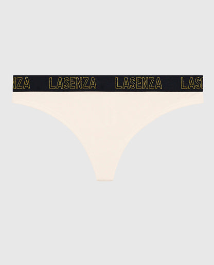 Thong Panty with Logo Band in Ivory Dawn