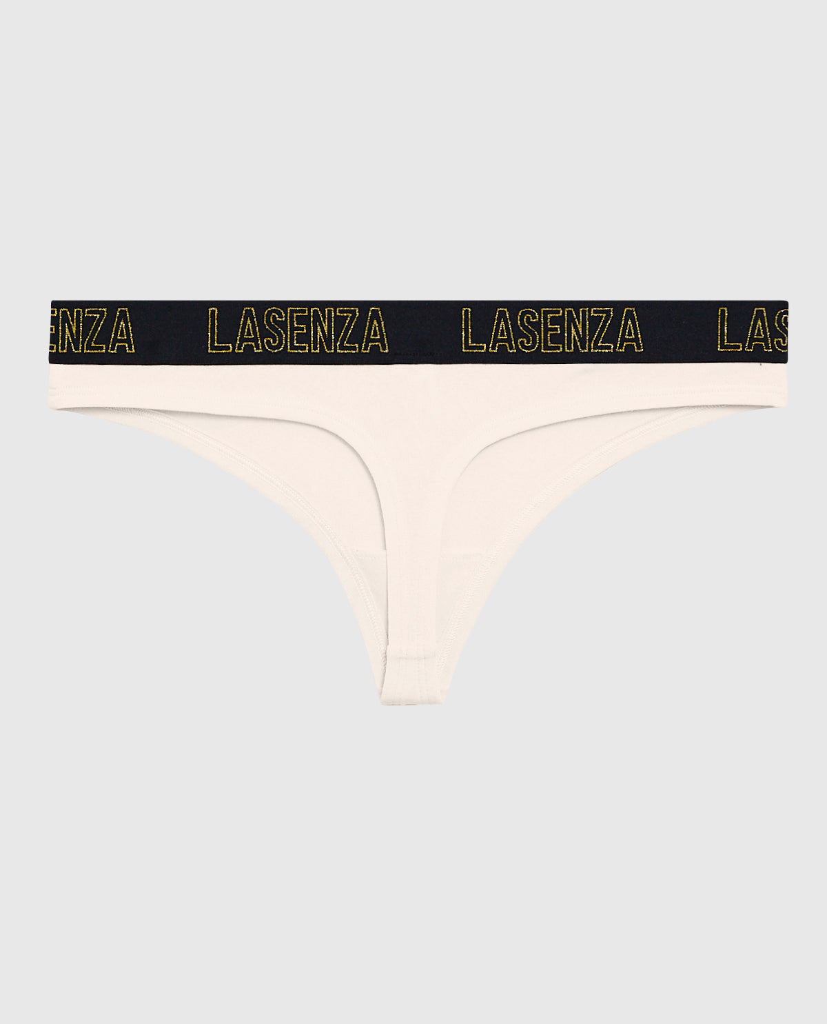 Thong Panty with Logo Band in Ivory Dawn