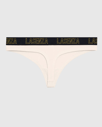 Thong Panty with Logo Band in Ivory Dawn