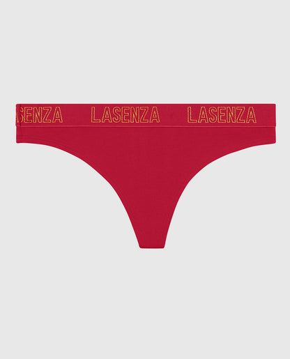 Thong Panty with Logo Band in Cosmo Red