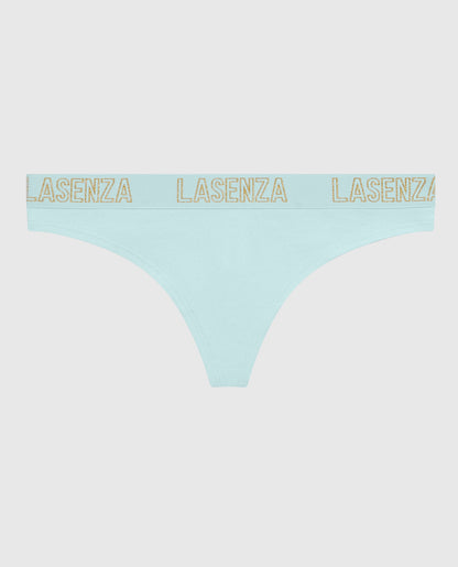 Thong Panty with Logo Band in Vista Blue
