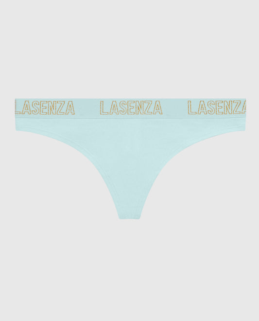Thong Panty with Logo Band in Vista Blue