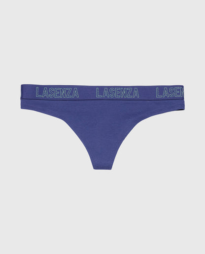 Thong Panty with Logo Band in Dusk Blue