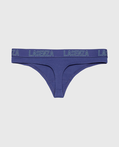 Thong Panty with Logo Band in Dusk Blue