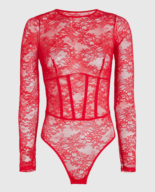Unlined Long Sleeve Bodysuit in Cosmo Red