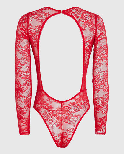 Unlined Long Sleeve Bodysuit in Cosmo Red