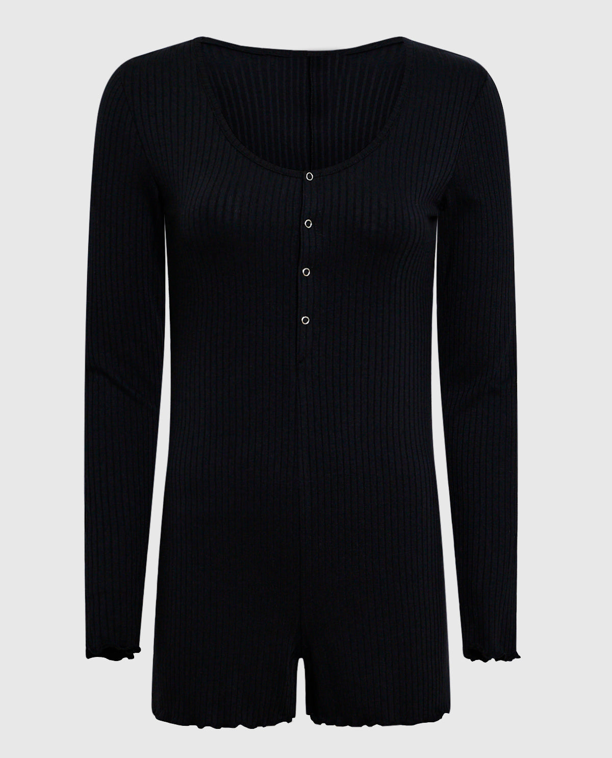 Long Sleeve Ribbed Onesie in Smoulder Black