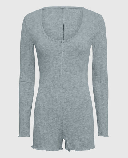 Long Sleeve Ribbed Onesie in Cool Gray